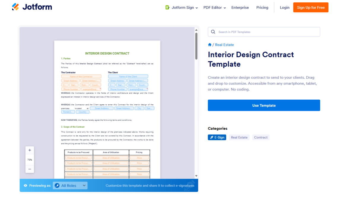 jotform interior design contract template