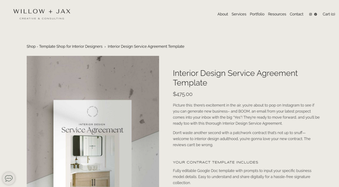 willow and jax - interior design contract template