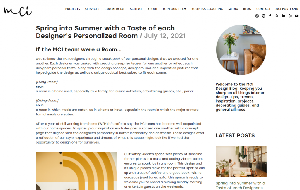 interior design SEO blog example