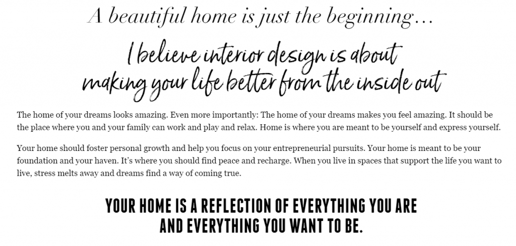example of an interior designer website with great messaging for their ideal client