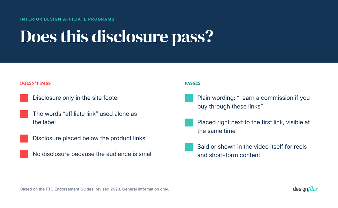 checking if disclosures pass or not, interior designer affiliate programs
