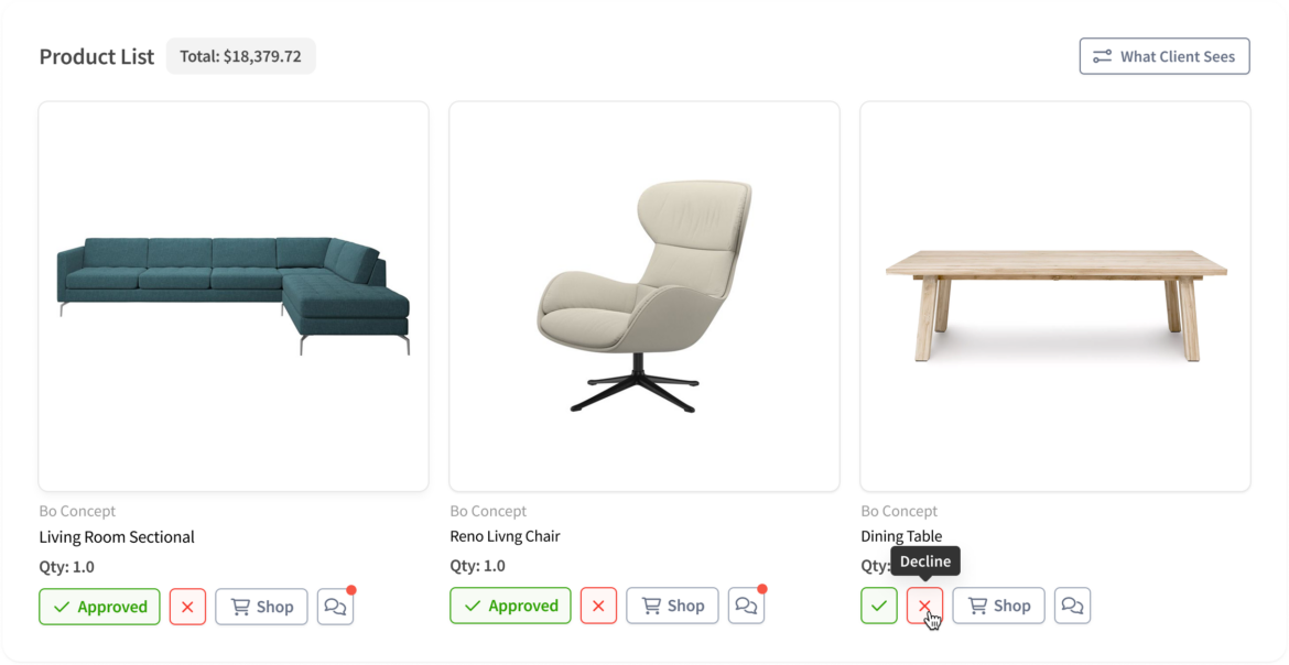 showing the product approval process for clients inside the DesignFiles interface
