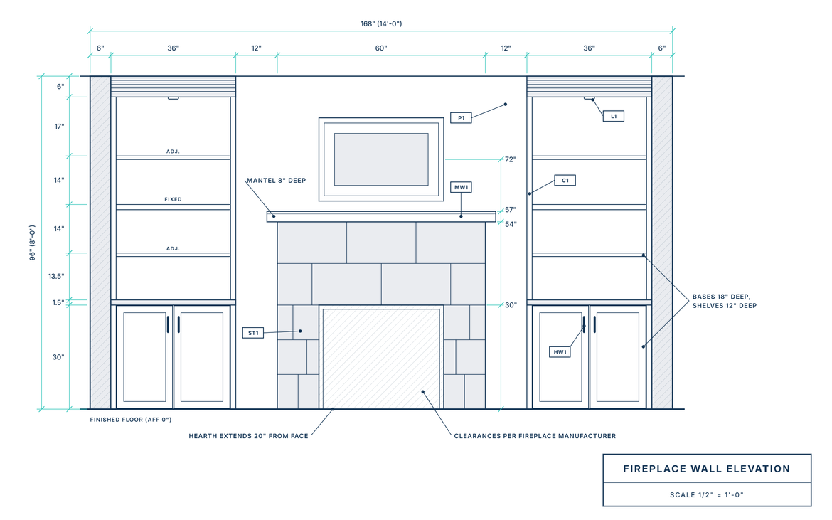 fireplace wall elevation example drawing