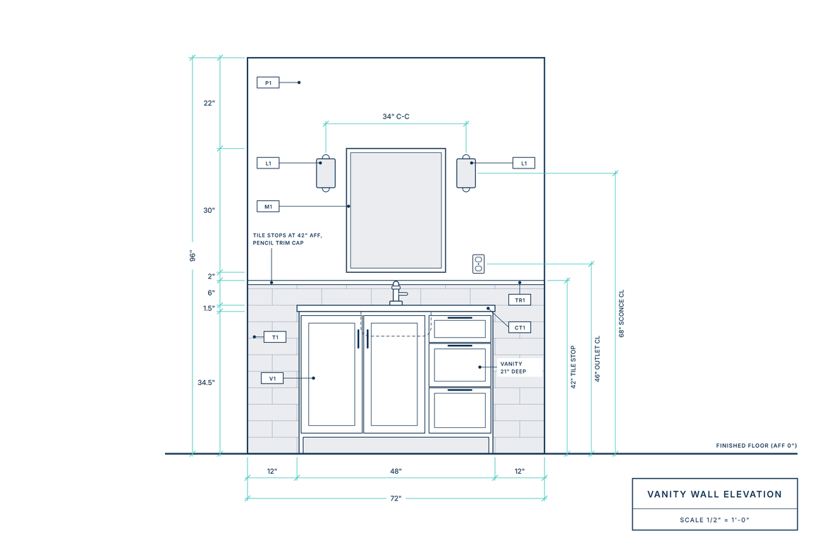 bathroom vanity wall elevation drawing